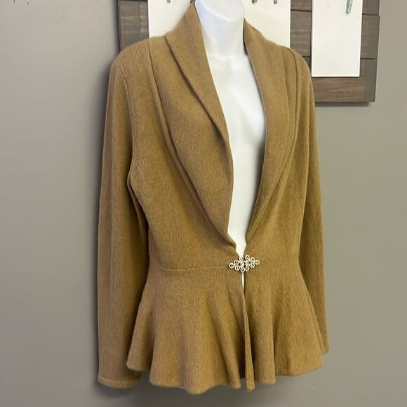 Soft Surroundings Wool Angora Blend Tan Long Sleeve V-neck Cardigan Size Medium - Picture 4 of 15
